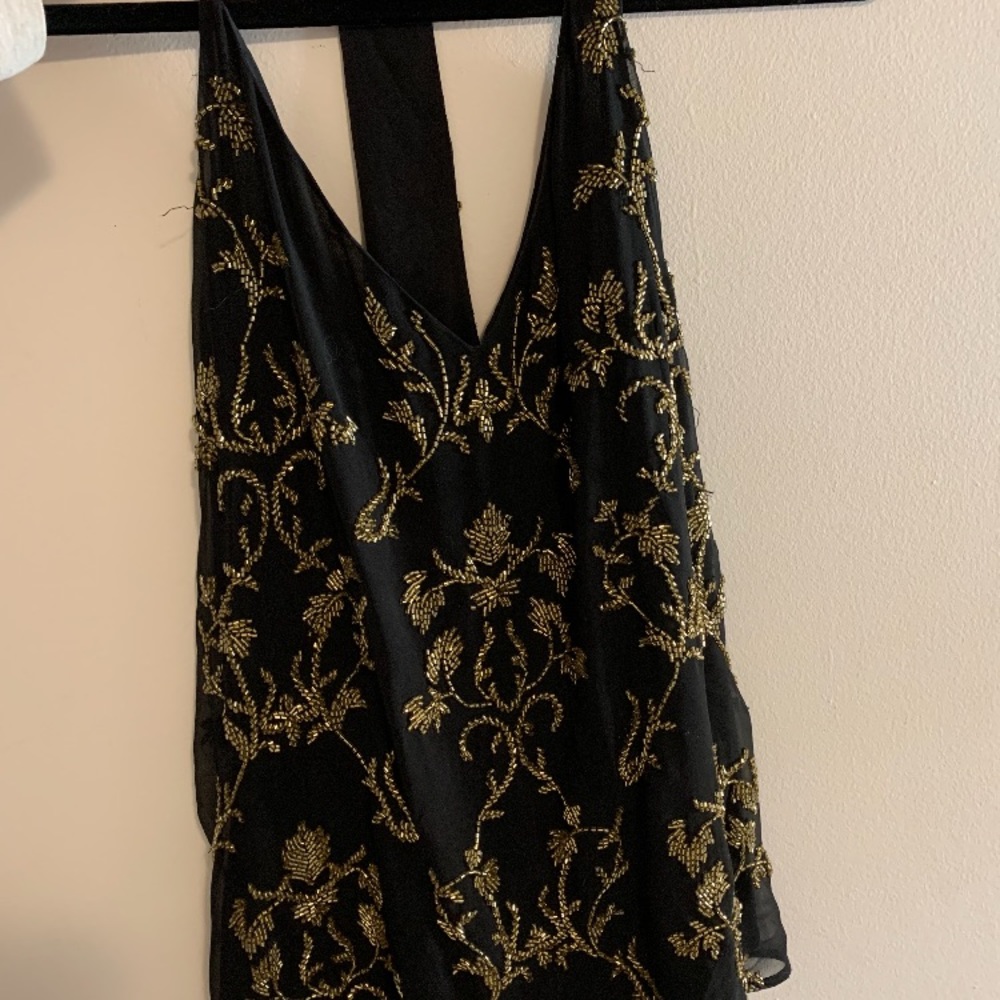 Alice + Olivia black top with gold sequins